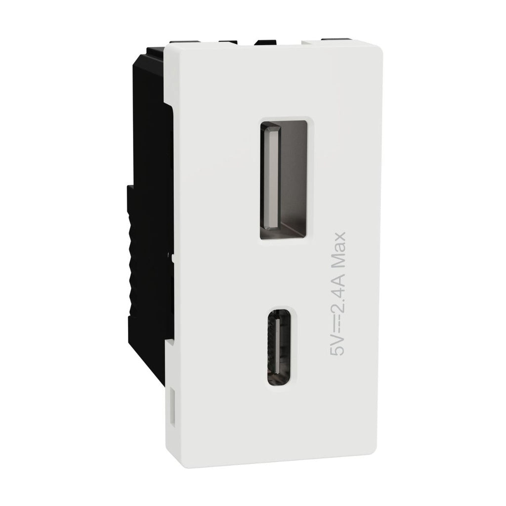 شنايدر M3TB_USB_AC | يو إس بي نوع A+C، ميلوز E، 2 منفذ، 2.4 أمبير، 12 واط، 1 وحدة، أبيض