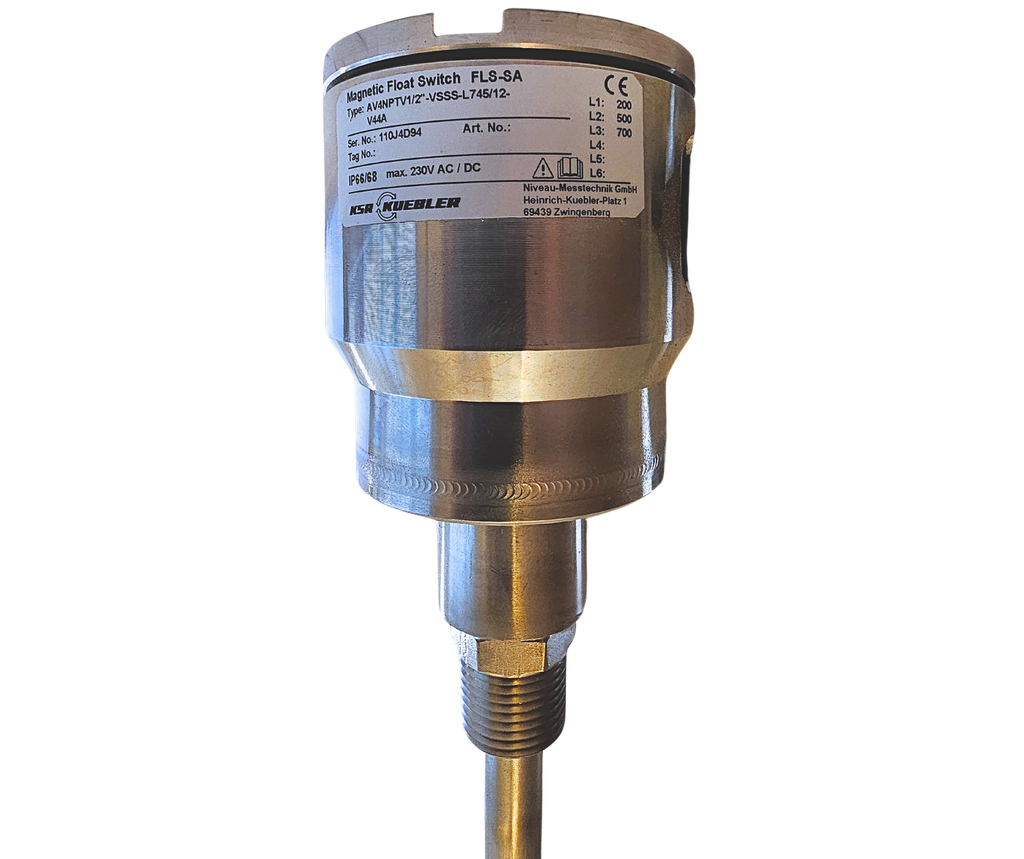 WIKA float switch FLS, standard level sensor with connection housing, stainless steel