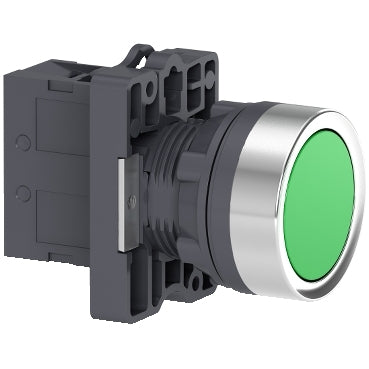 XA2EA31 round green push-button Ø22 by Spark, flush spring return, 1NO