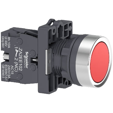 Push-button switch, Schneider Electric, round red Ø22, flush mount, spring return, 1NC, XA2EA42