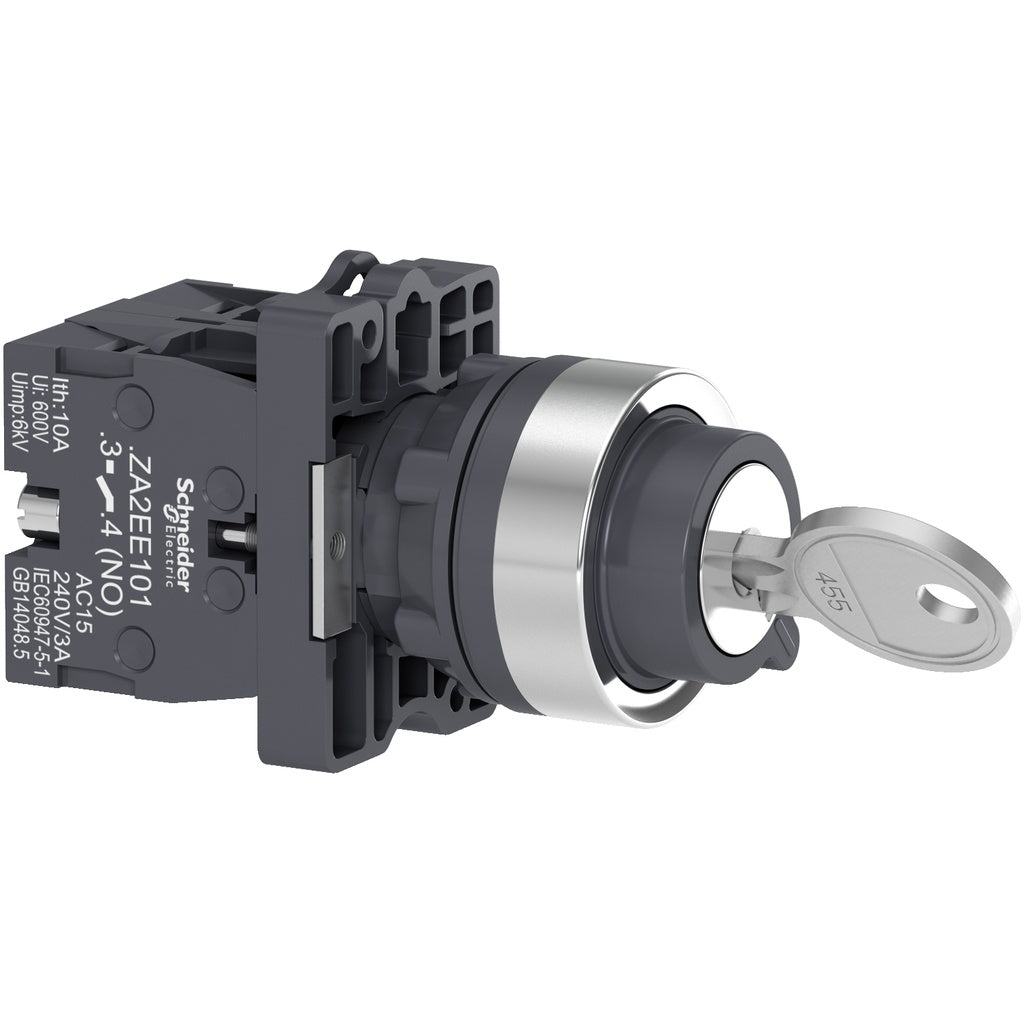 Schneider Electric Harmony XA2EG73 key selector switch Ø22, 3 positions, spring return, 2NO