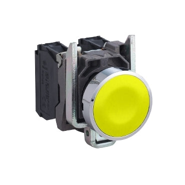 Schneider Electric Harmony XB4 push button, yellow metal flush 22mm, spring return, 1NO