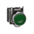 XB4BW33M5 illuminated push button, green, metal housing, flush mount, Ø22, spring return, 230-240 V AC, 1 NO + 1 NC