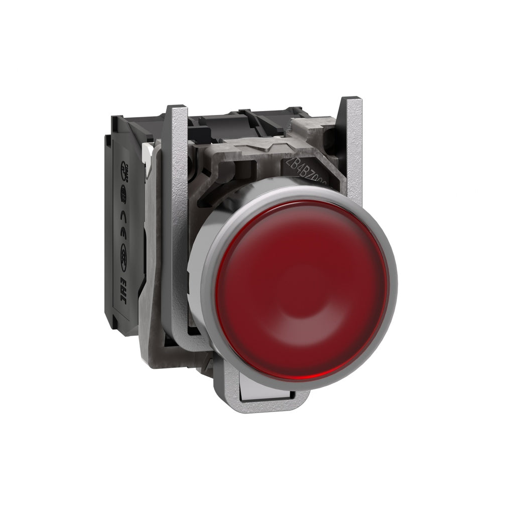 Spark XB4BW34M5 illuminated push button, metal flush mount, red, Ø22, 230-240 V AC, 1 NO + 1 NC