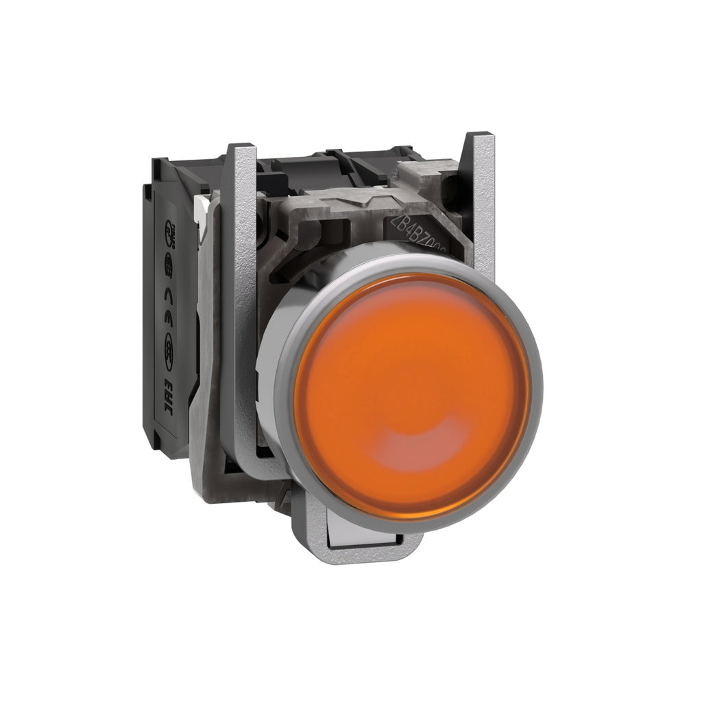 XB4BW35M5 شنايدر Schneider Harmony illuminated زرار ضاغط / بوش بوتون, برتقالي lens, معدن, flush Ø22, 230–240 فولت AC تيار متردد, 1 NO مفتوح + 1 NC مغلق