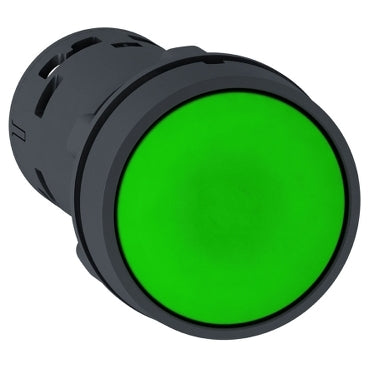 Spark XB7NA31 green plastic monolithic push button Ø22 with spring return, unmarked, 1 NO