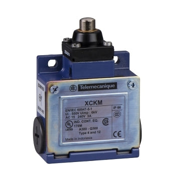 XCKM110 limit switch by Spark, XC Standard, blue metal housing, metal end plunger, 1NC+1NO, Pg11