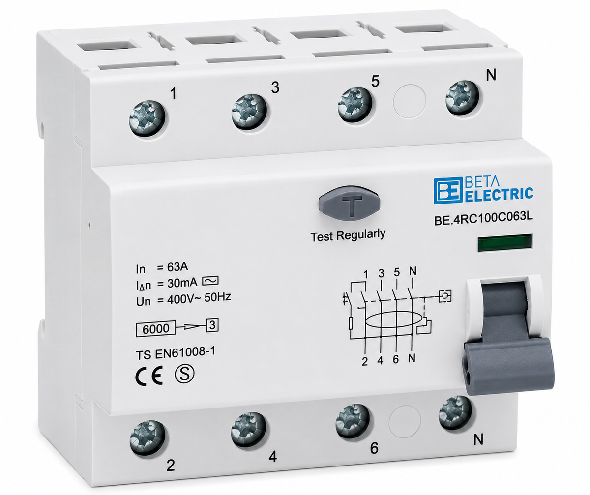 Beta Electric 4P RCCB 6KA, 30mA, 25A - 63A Residual Current Circuit Breaker Earth Leakage