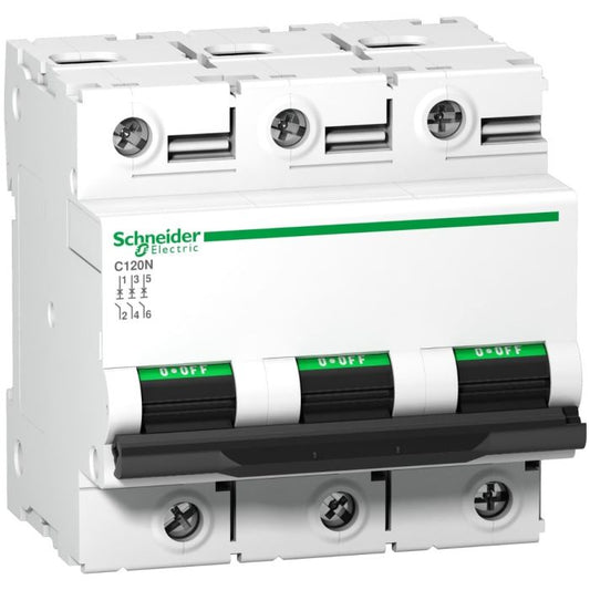 Schneider Electric A9N18367 Acti9 C120N MCB, 3P, 100A, C Curve, 10kA | Miniature Circuit Breaker