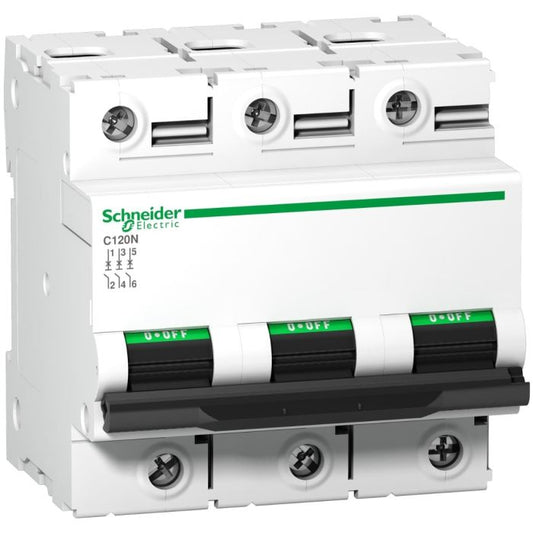 Schneider Electric A9N18369 Acti9 C120N MCB, 3P, 125A, C Curve, 10kA | Miniature Circuit Breaker