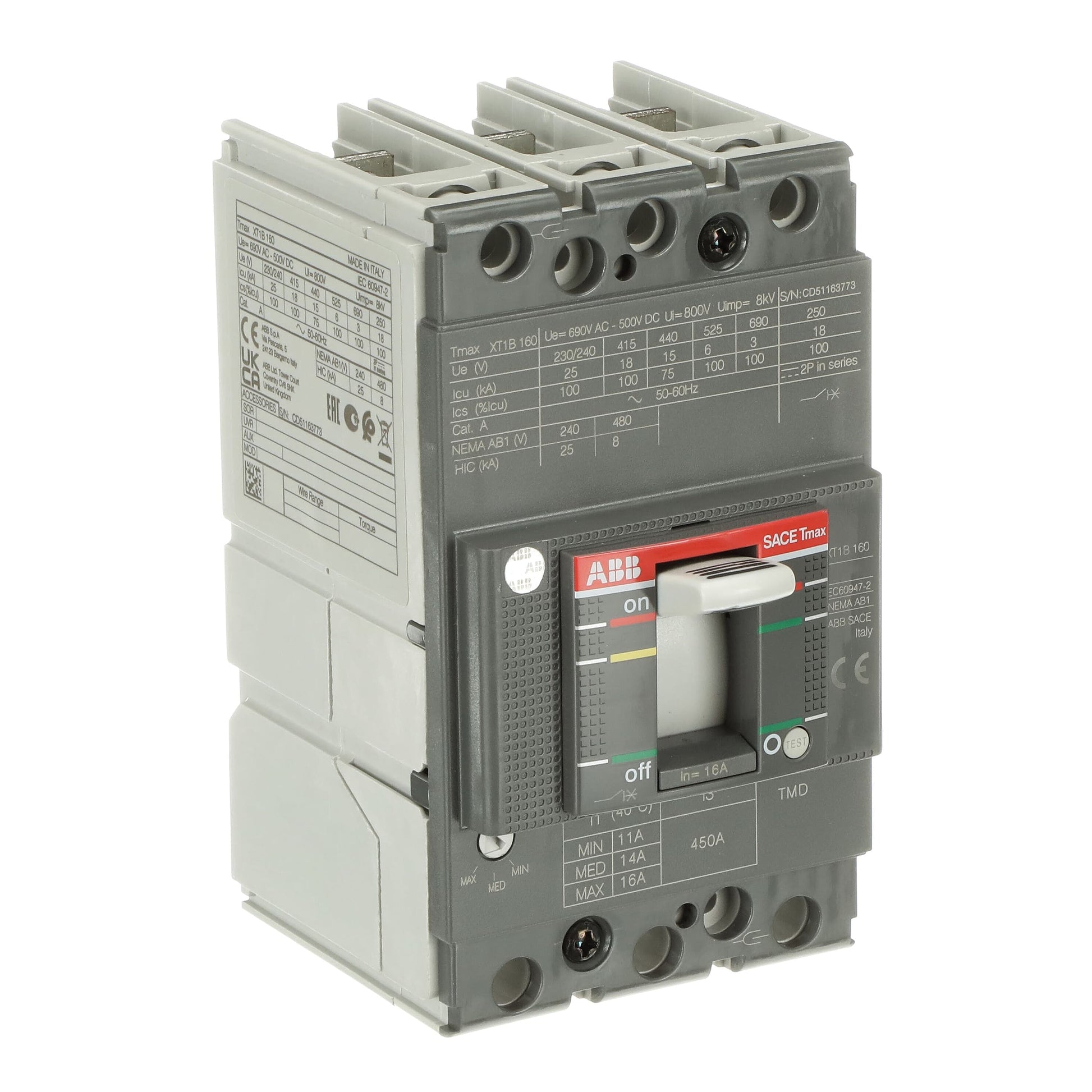 إيه بي بي ABB 1SDA066799R1 | XT1B 160 TMD 16-450 3P 3 قطب F F Tmax XT قواطع MCCB اتوماتيك علبة مصبوبة | 160 أمبير, 3P 3 قطب, B breaking-capacity class (جهد-dependent) - إيه بي بي ABB part number 1SDA066799R1