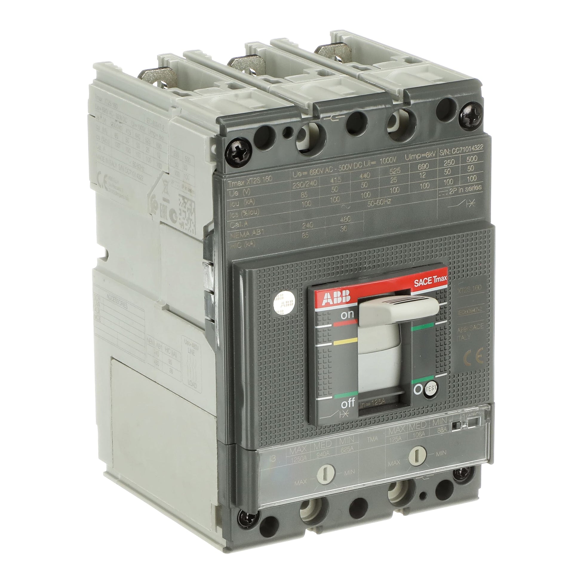 إيه بي بي ABB 1SDA067559R1 | XT2S 160 TMA 125-1250 3P 3 قطب F F Tmax XT قواطع MCCB اتوماتيك علبة مصبوبة | 160 أمبير, 3P 3 قطب, S breaking-capacity class (جهد-dependent) - إيه بي بي ABB part number 1SDA067559R1