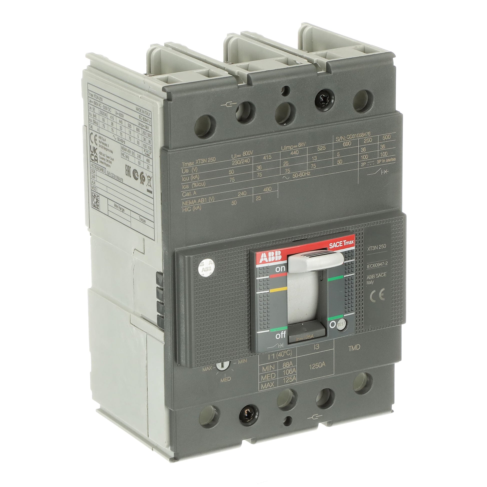 إيه بي بي ABB 1SDA068056R1 | XT3N 250 TMD 125-1250 3P 3 قطب F F Tmax XT قواطع MCCB اتوماتيك علبة مصبوبة | 250 أمبير, 3P 3 قطب, N breaking-capacity class (جهد-dependent) - إيه بي بي ABB part number 1SDA068056R1