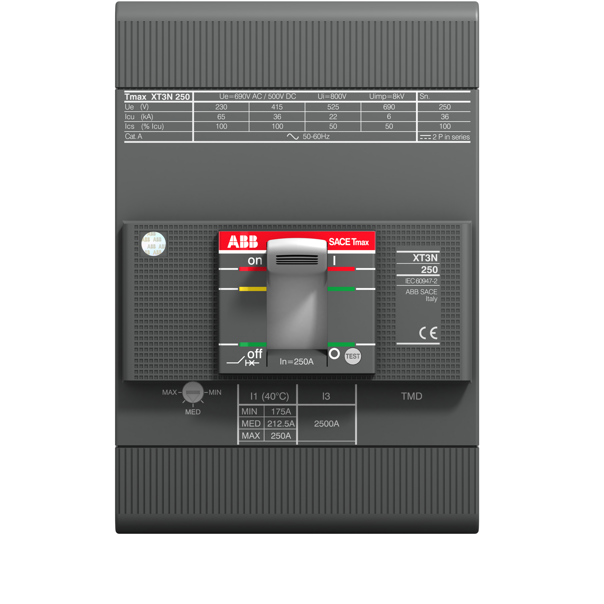 إيه بي بي ABB 1SDA068057R1 | XT3N 250 TMD 160-1600 3P 3 قطب F F Tmax XT قواطع MCCB اتوماتيك علبة مصبوبة | 250 أمبير, 3P 3 قطب, N breaking-capacity class (جهد-dependent) - إيه بي بي ABB part number 1SDA068057R1