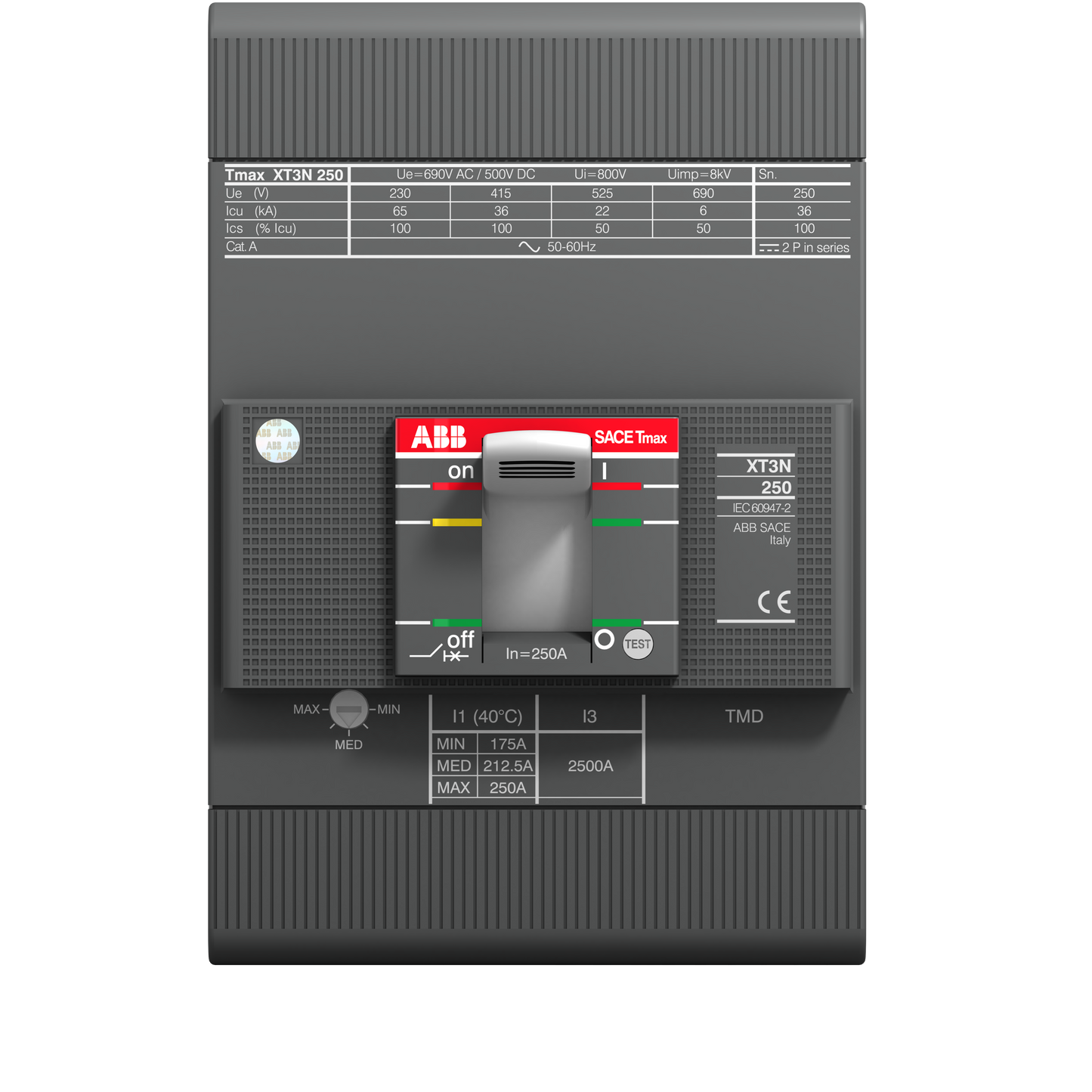 إيه بي بي ABB 1SDA068058R1 | XT3N 250 TMD 200-2000 3P 3 قطب F F Tmax XT قواطع MCCB اتوماتيك علبة مصبوبة | 250 أمبير, 3P 3 قطب, N breaking-capacity class (جهد-dependent) - إيه بي بي ABB part number 1SDA068058R1
