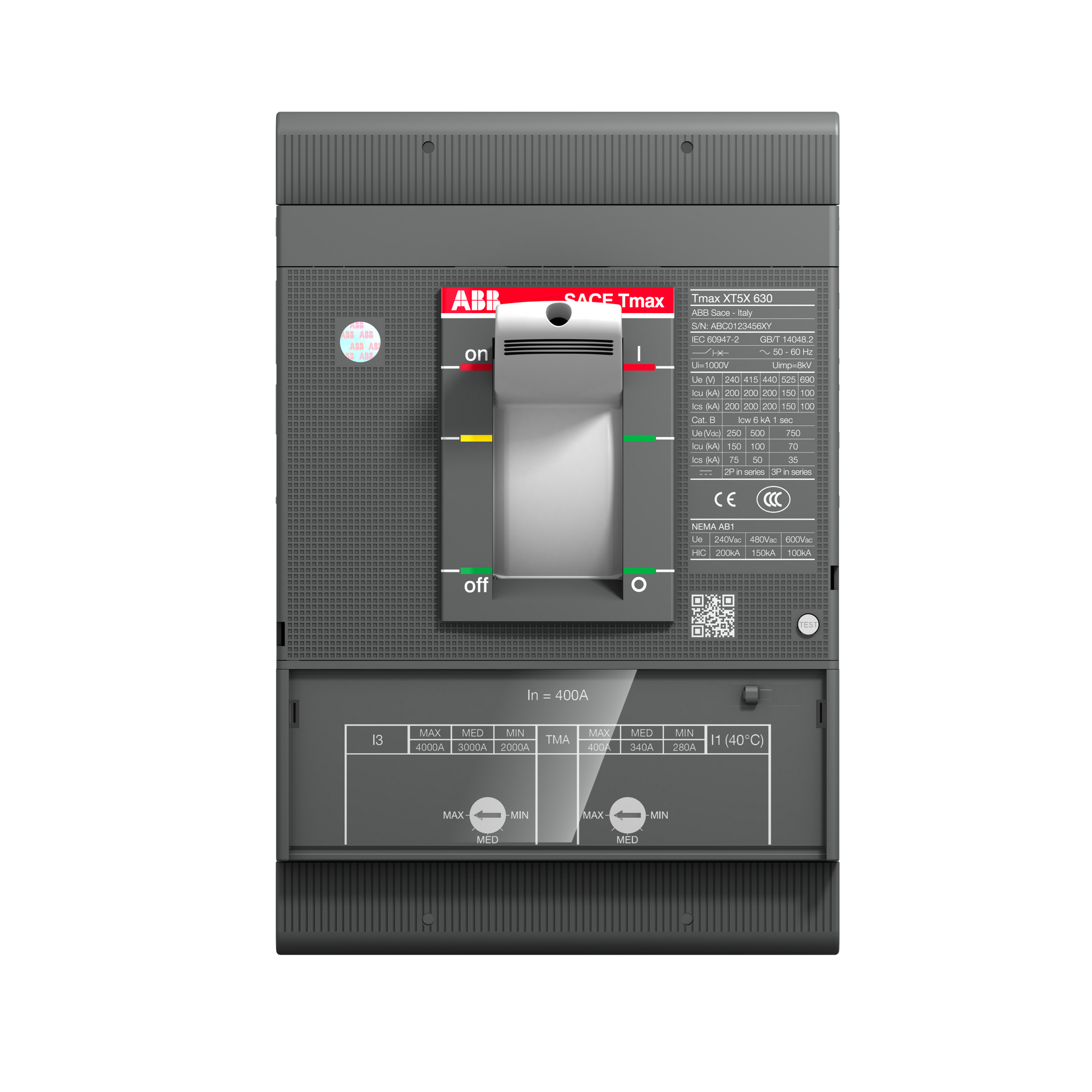 إيه بي بي ABB 1SDA100415R1 | XT5S 400 TMA 400-4000 3P 3 قطب F F Tmax XT قواطع MCCB اتوماتيك علبة مصبوبة | 400 أمبير, 3P 3 قطب, S breaking-capacity class (جهد-dependent) - إيه بي بي ABB part number 1SDA100415R1