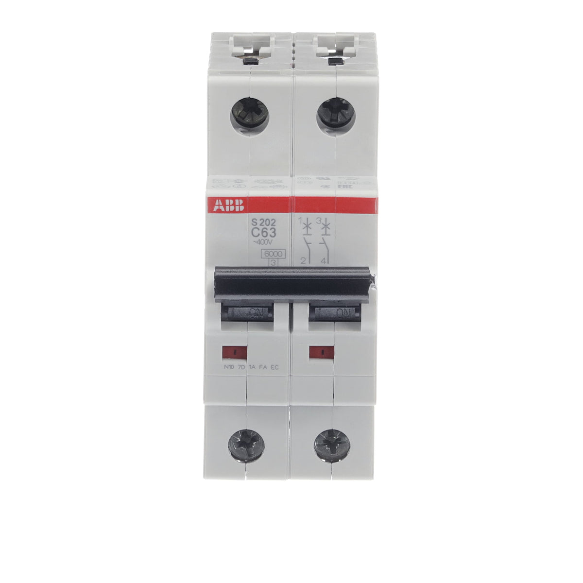 إيه بي بي ABB 2CDS252001R0634 | S202-C63 قواطع MCB أوتوماتيك | 63 أمبير, 2P 2 قطب, 6kA قدرة قطع (inferred من family), C - إيه بي بي ABB part number 2CDS252001R0634
