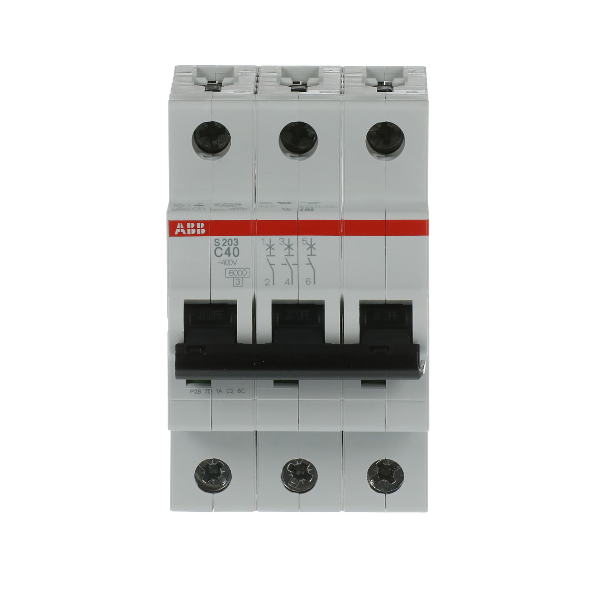 إيه بي بي ABB 2CDS253001R0404 | S203-C40 قواطع MCB أوتوماتيك | 40 أمبير, 3P 3 قطب, 6kA قدرة قطع (inferred من family), C - إيه بي بي ABB part number 2CDS253001R0404