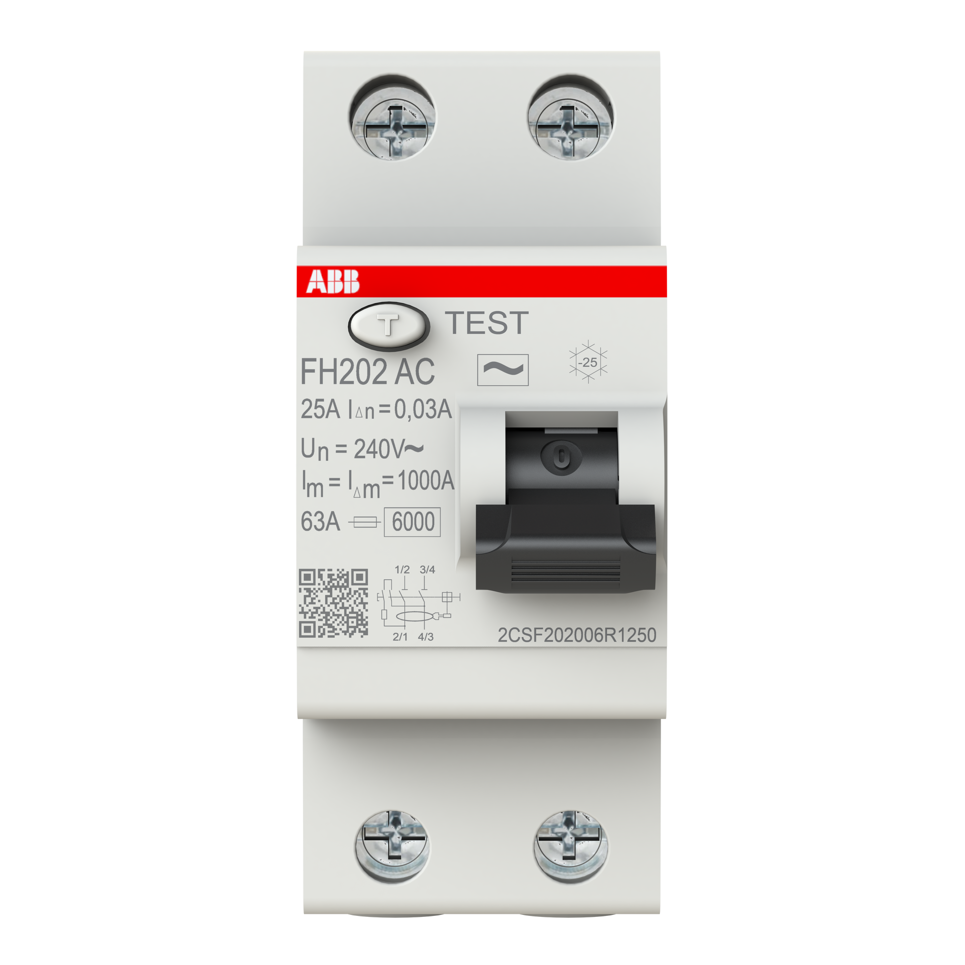 إيه بي بي ABB 2CSF202006R1250 | FH202 AC تيار متردد-25/0.03 RCCB قاطع تسريب RCD Residual تيار Devices | 25 أمبير, 2P 2 قطب, 30 mA - إيه بي بي ABB part number 2CSF202006R1250