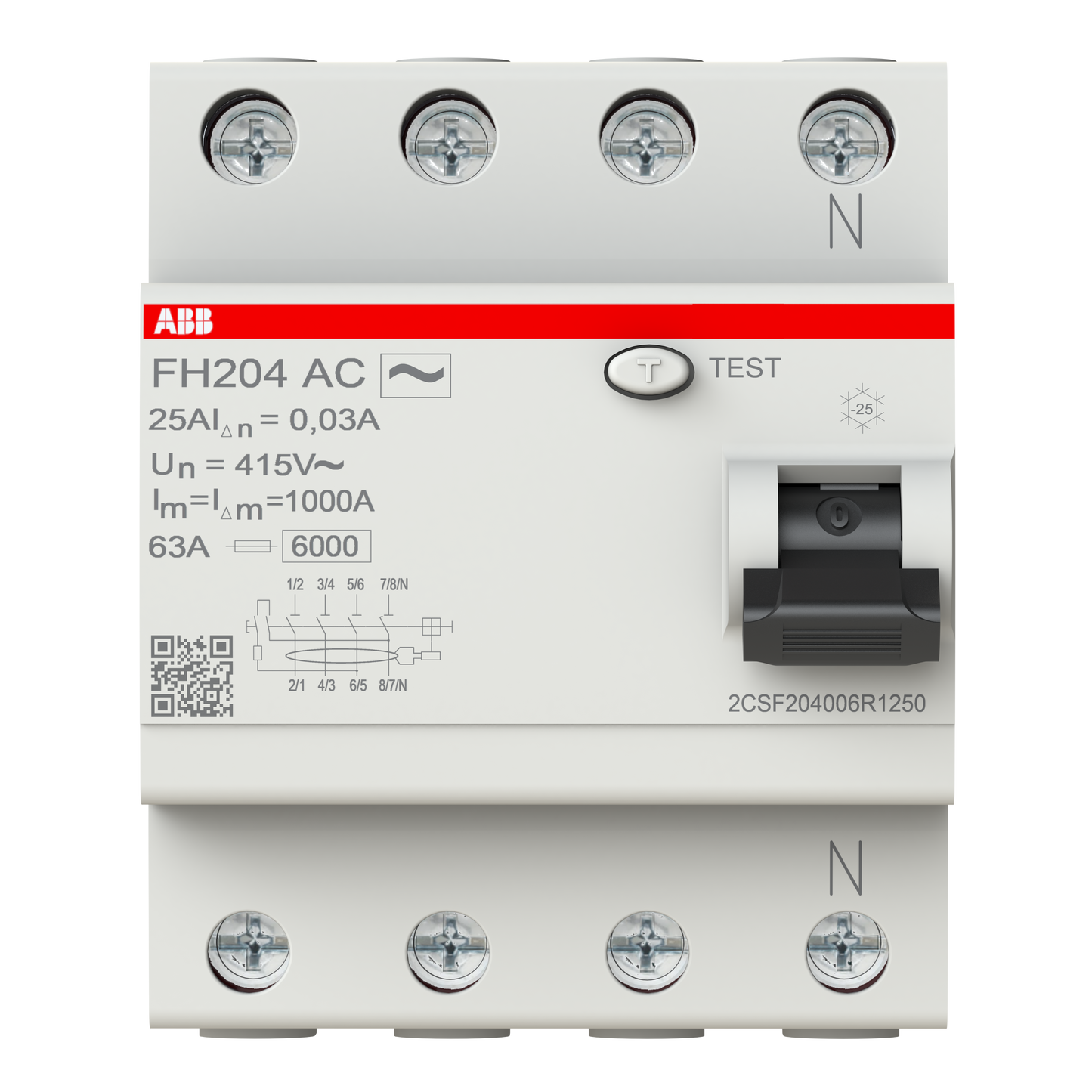إيه بي بي ABB 2CSF204006R1250 | FH204 AC تيار متردد-25/0.03 RCCB قاطع تسريب RCD Residual تيار Devices | 25 أمبير, 4P 4 قطب, 30 mA - إيه بي بي ABB part number 2CSF204006R1250