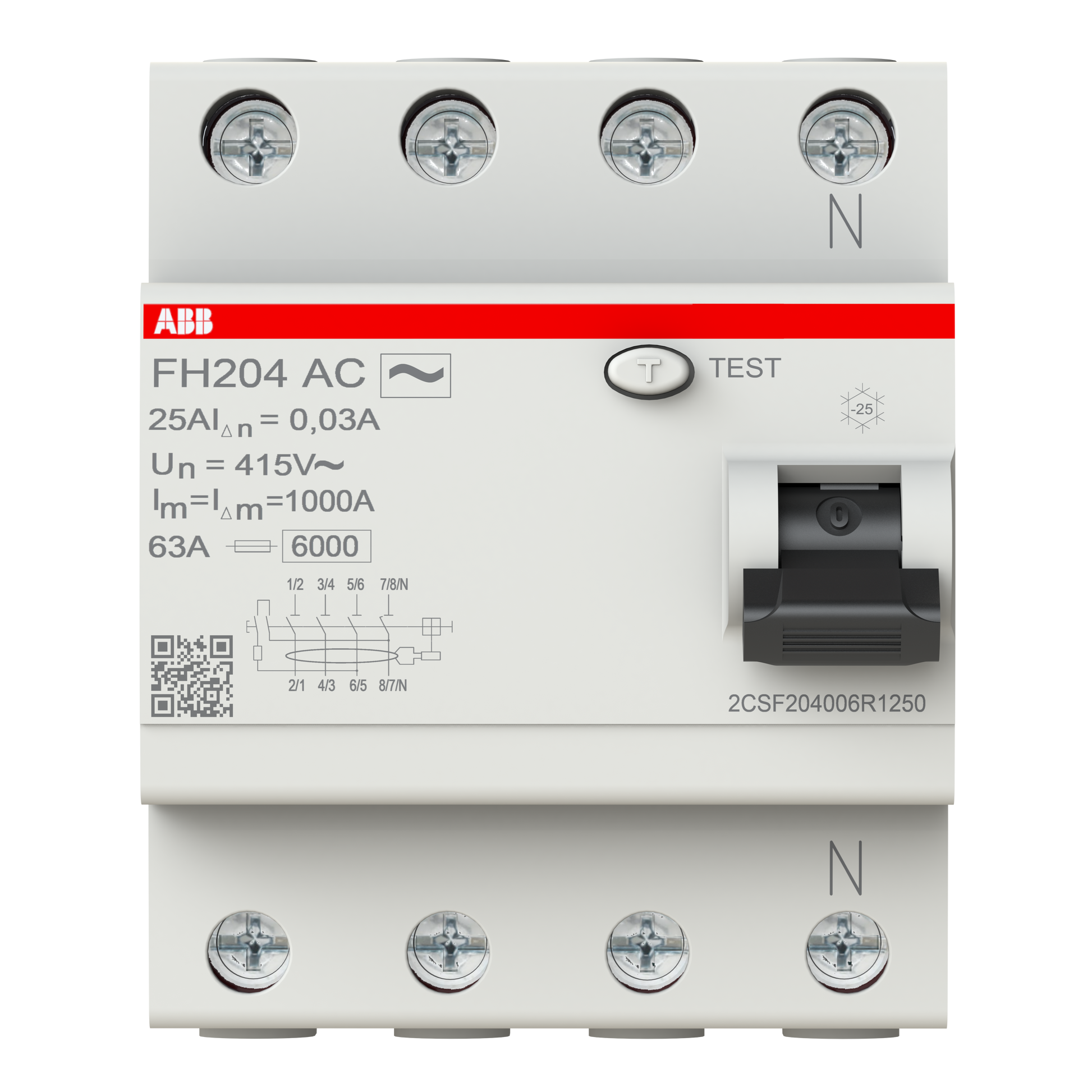 إيه بي بي ABB 2CSF204006R1250 | FH204 AC تيار متردد-25/0.03 RCCB قاطع تسريب RCD Residual تيار Devices | 25 أمبير, 4P 4 قطب, 30 mA - إيه بي بي ABB part number 2CSF204006R1250
