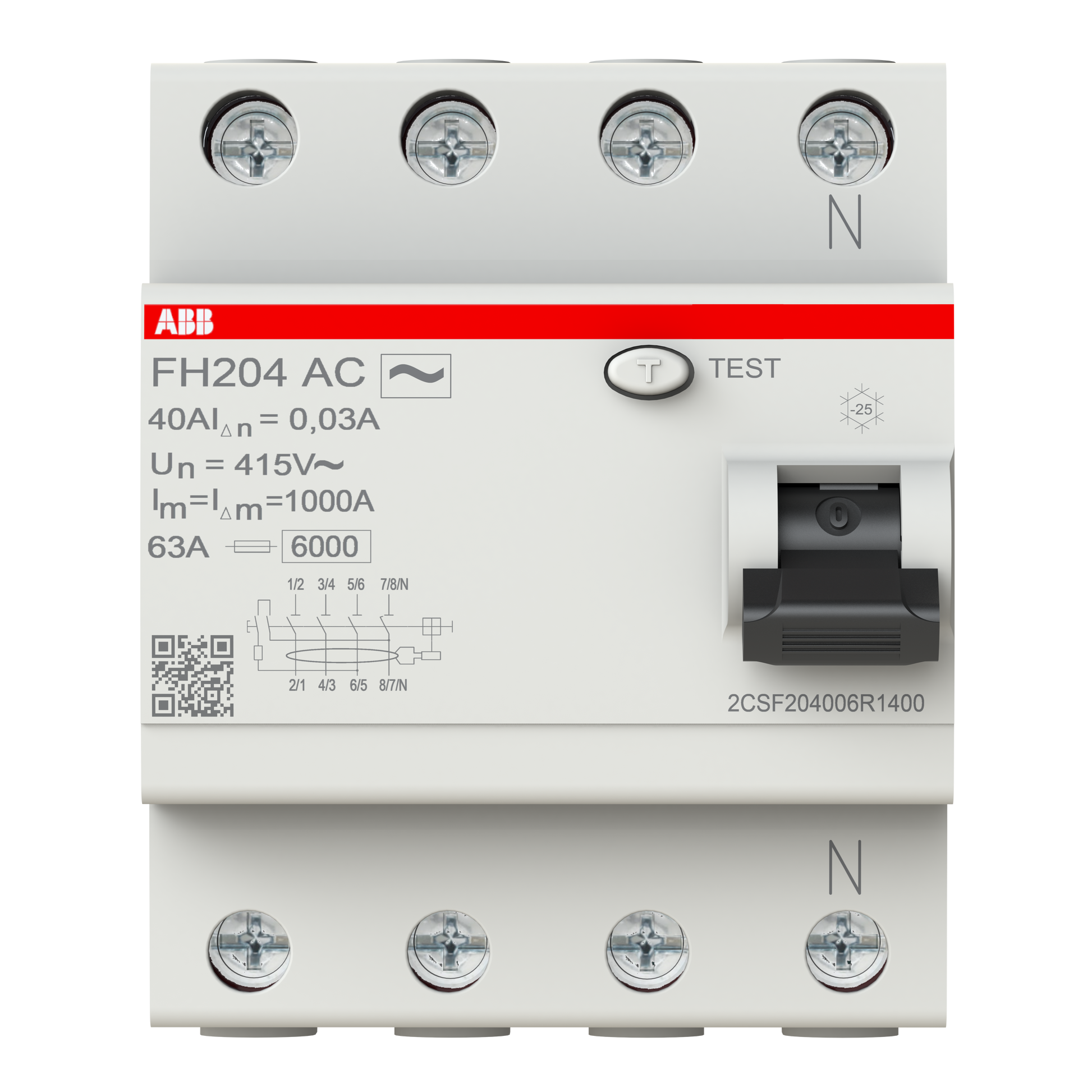 إيه بي بي ABB 2CSF204006R1400 | FH204 AC تيار متردد-40/0.03 RCCB قاطع تسريب RCD Residual تيار Devices | 40 أمبير, 4P 4 قطب, 30 mA - إيه بي بي ABB part number 2CSF204006R1400