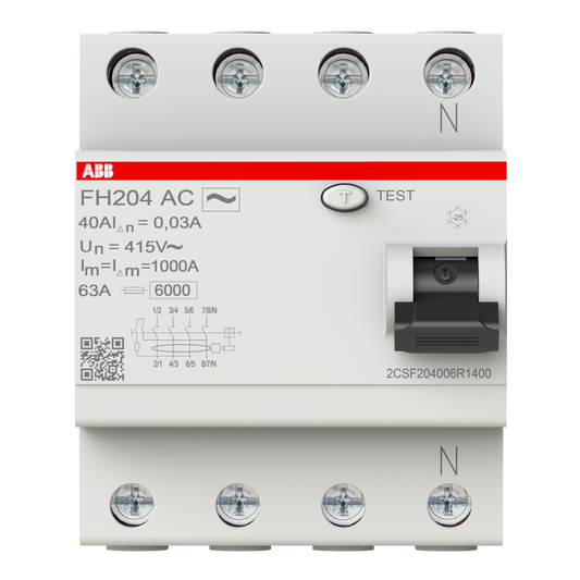 ABB 2CSF204006R1400 | FH204 AC-40/0.03 RCCB RCD Residual Current Devices | 40 A, 4P, 30 mA - ABB part number 2CSF204006R1400