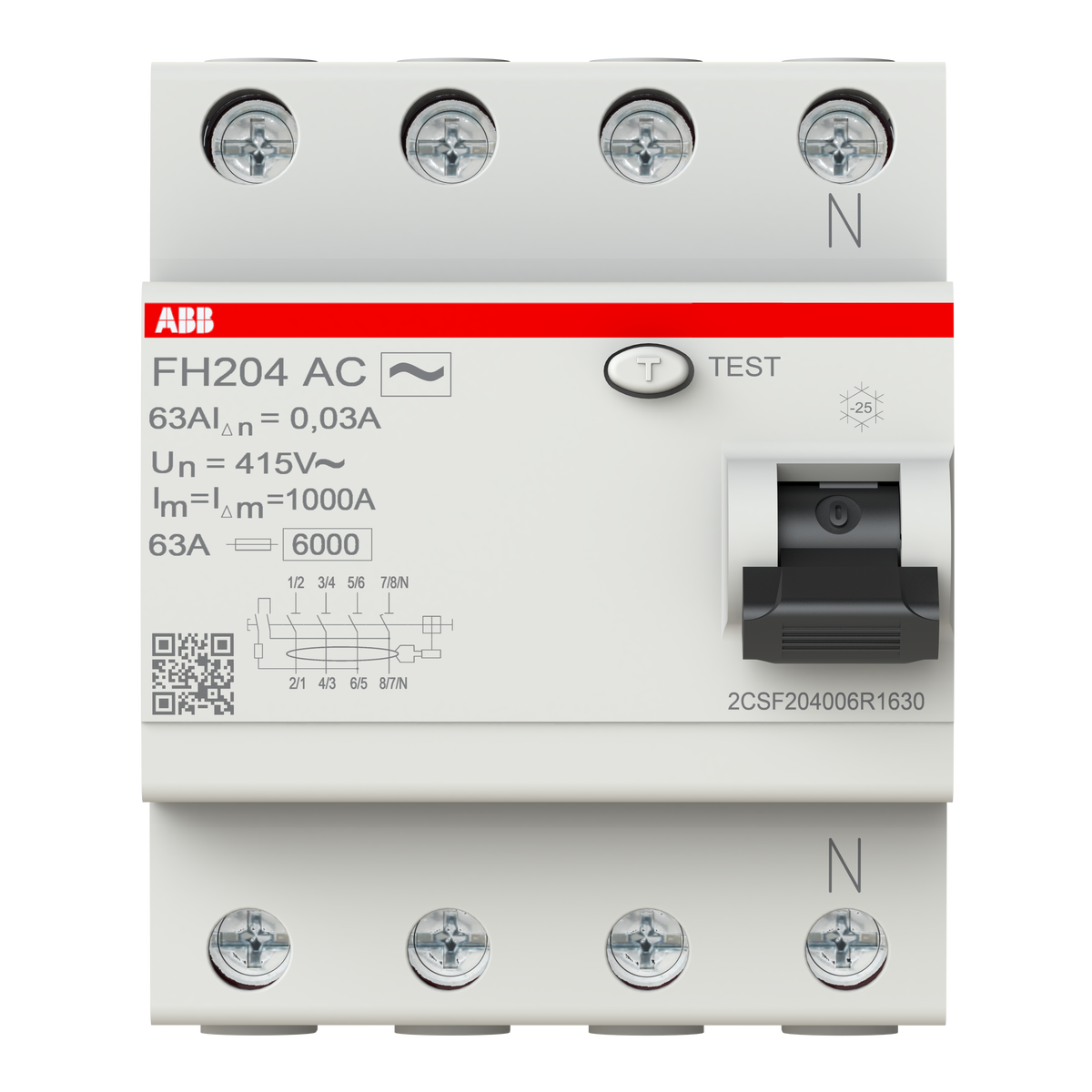 ABB 2CSF204006R1630 | FH204 AC-63/0.03 RCCB RCD Residual Current Devices | 63 A, 4P, 30 mA - ABB part number 2CSF204006R1630