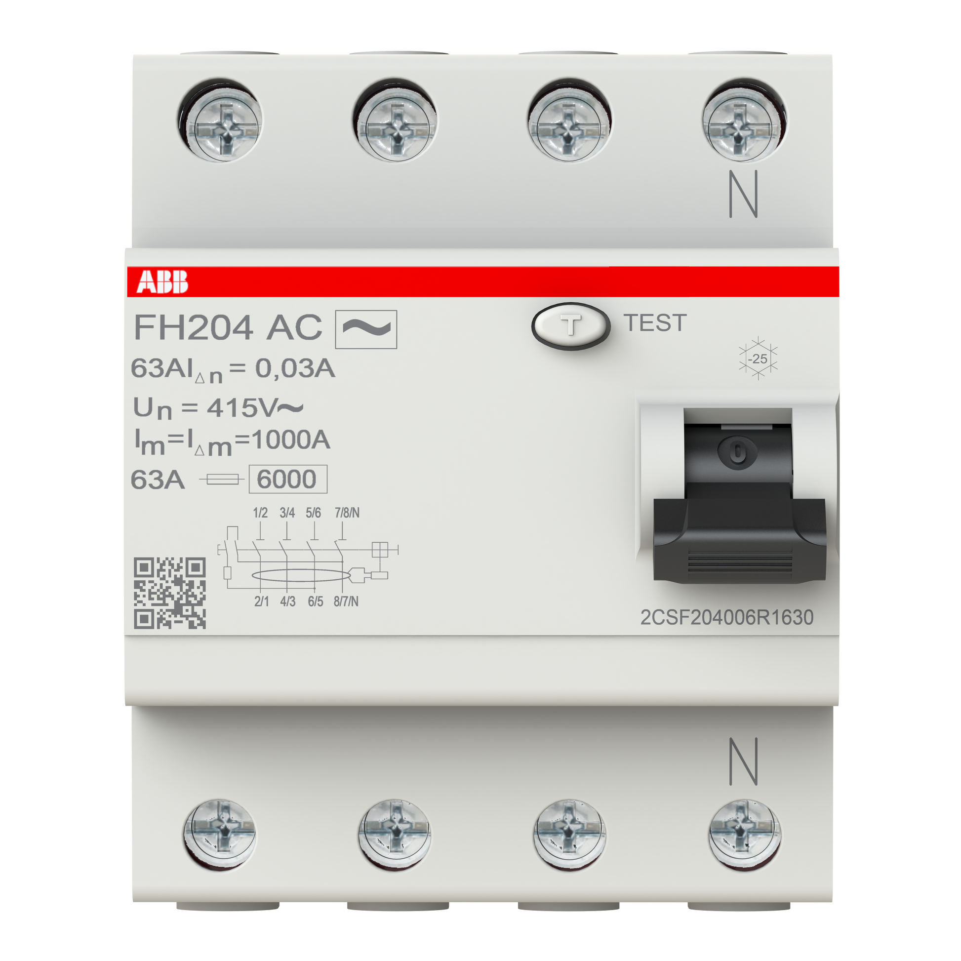 ABB 2CSF204006R1630 | FH204 AC-63/0.03 RCCB RCD Residual Current Devices | 63 A, 4P, 30 mA - ABB part number 2CSF204006R1630