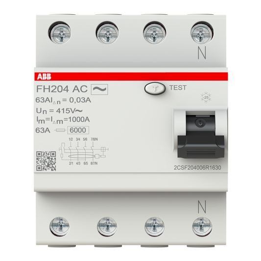 ABB 2CSF204006R1630 | FH204 AC-63/0.03 RCCB RCD Residual Current Devices | 63 A, 4P, 30 mA - ABB part number 2CSF204006R1630