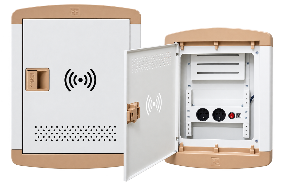 Beta Electric flush-mounted steel communication enclosure for light-current, network and multimedia systems