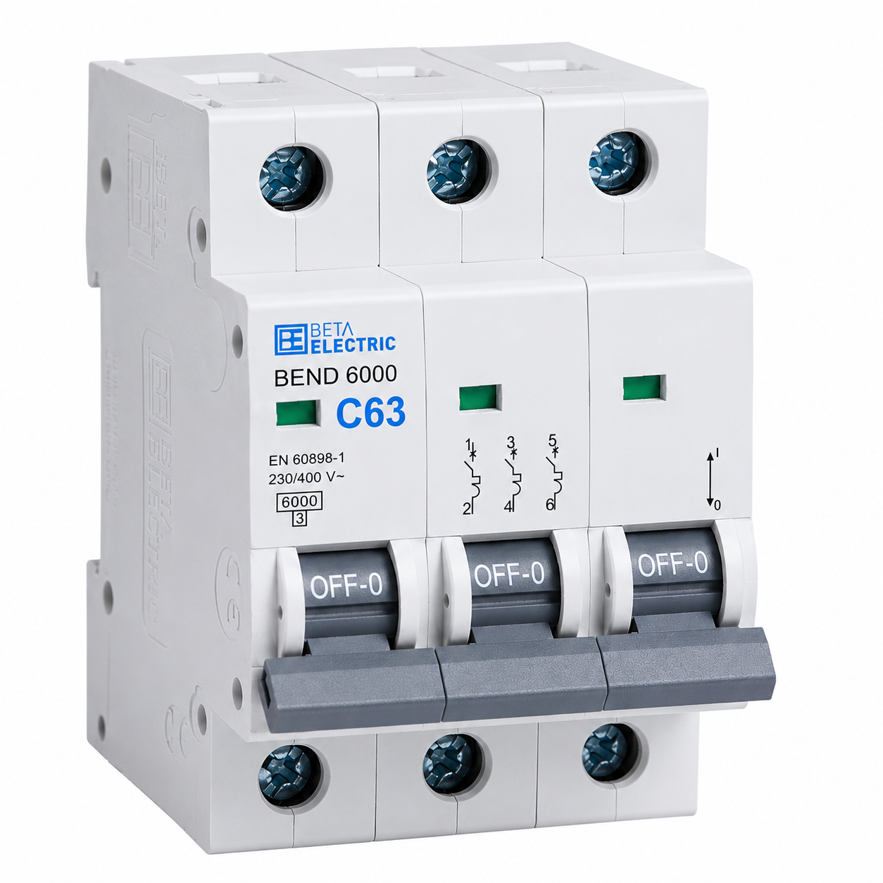 Beta Electric 3P Curve C MCB 10A-63A, 6KA Miniature Circuit Breaker