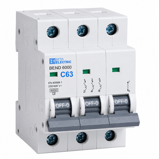 بيتا Beta Electric 3P 3 قطب منحنى C MCB قاطع أوتوماتيك 63 أمبير فريم / إطار قاطع MCB أوتوماتيك