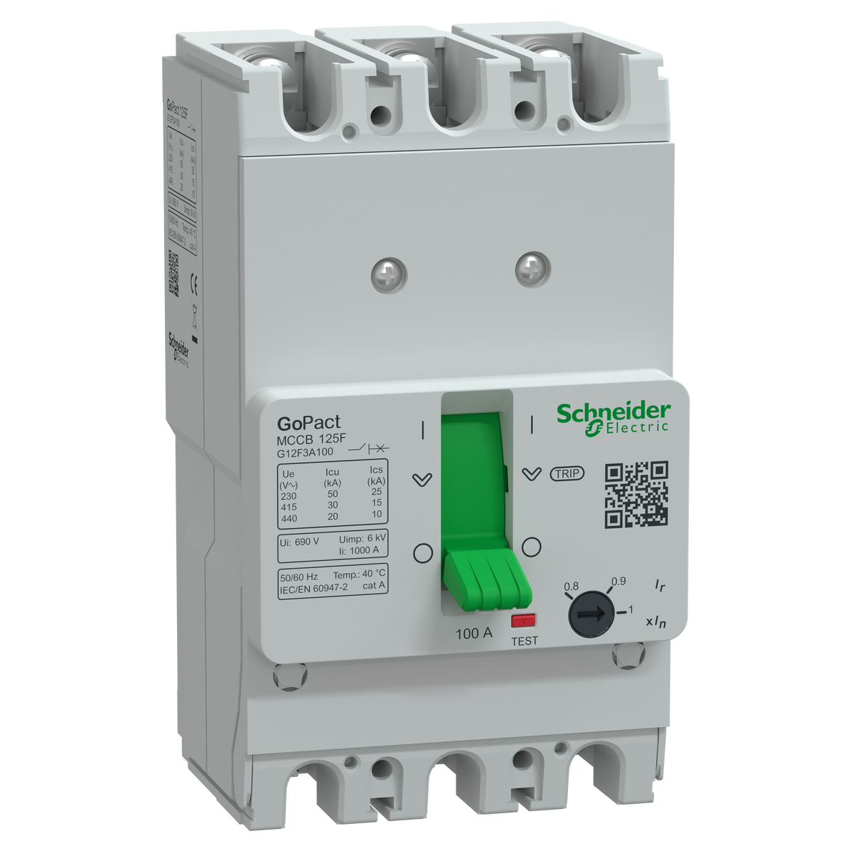 Schneider Electric G12F3A100 GoPact MCCB 125 3P 100A 30kA Adjustable Thermal-Magnetic