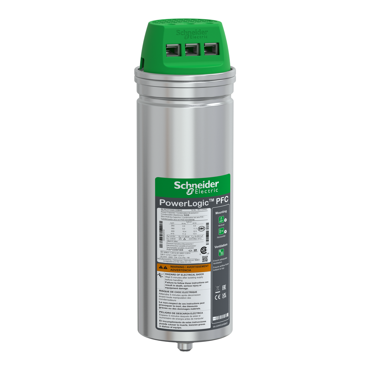 شنايدر إلكتريك Schneider BLRCH104A125B40 VarPlus Can HDuty Capacitor - 10.4/12.5 kvar - 400 فولت - 50/60 هرتز