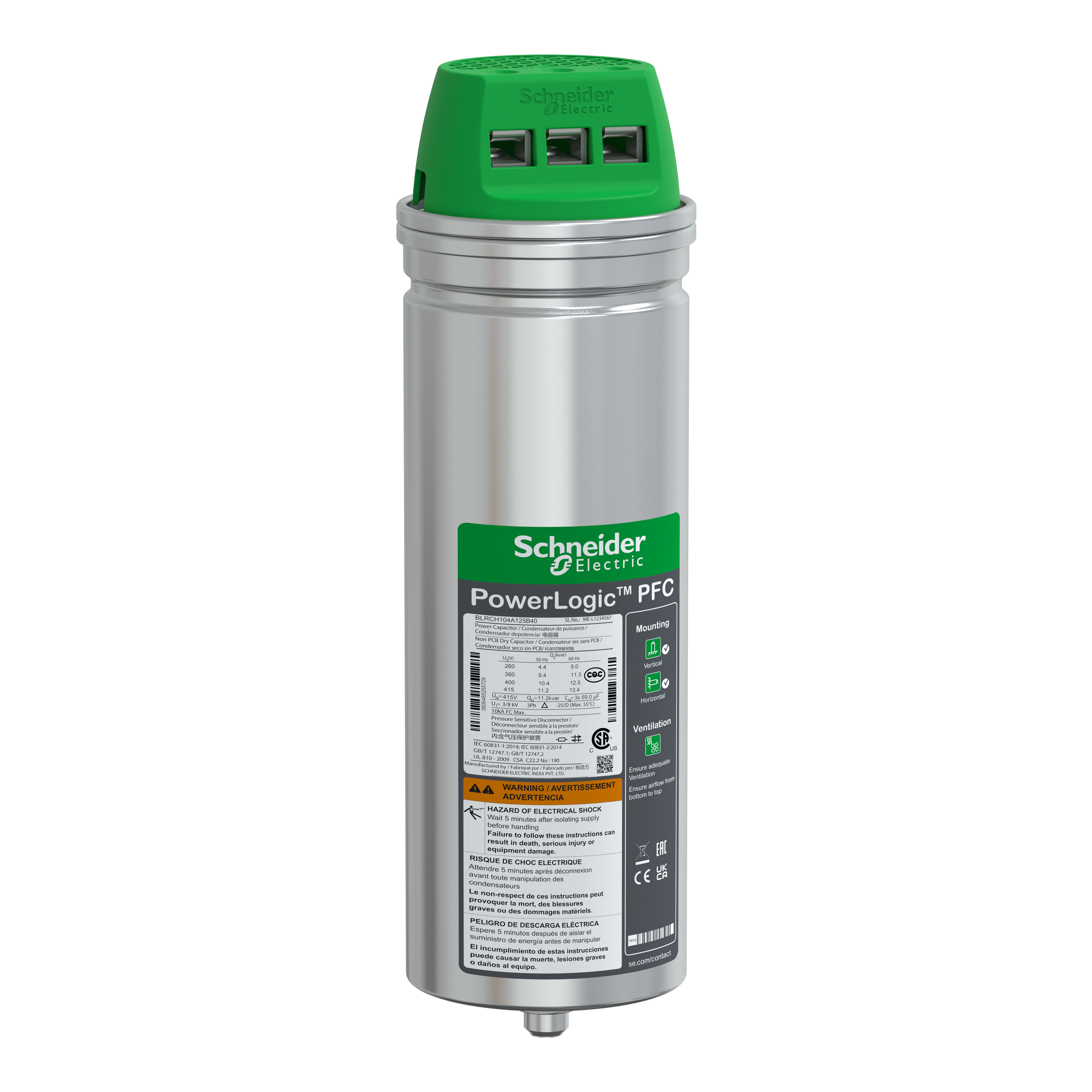 Schneider Electric BLRCH104A125B40 VarPlus Can HDuty Capacitor - 10.4/12.5 kvar - 400 V - 50/60Hz | Default Title | Default Title