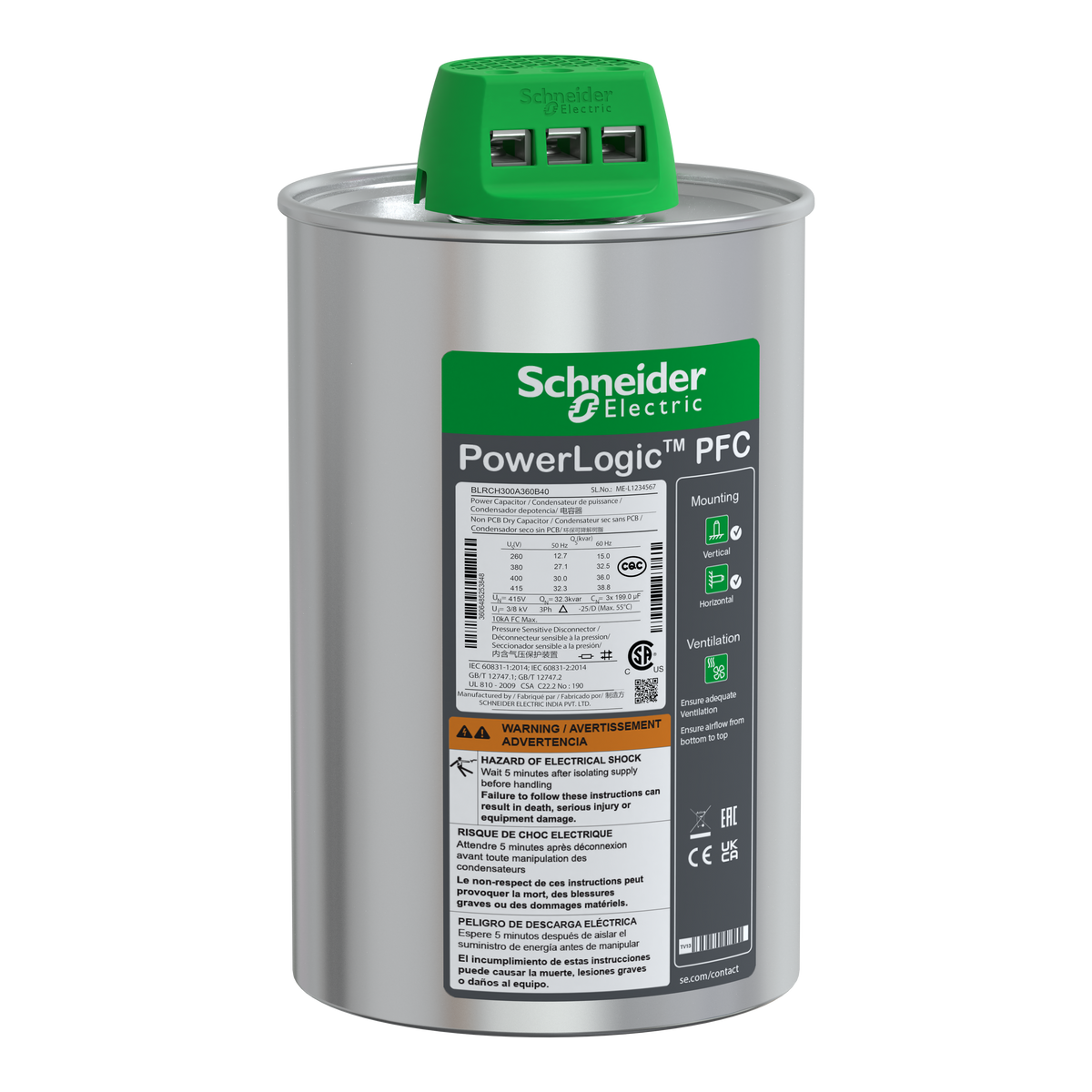 شنايدر إلكتريك Schneider BLRCH300A360B40 VarPlus Can HDuty Capacitor - 30/36 kvar - 400 فولت - 50/60 هرتز