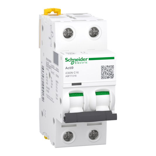 Schneider Electric A9F77216 Acti9 iC60N MCB, 2P, 16A, C Curve | Miniature Circuit Breaker
