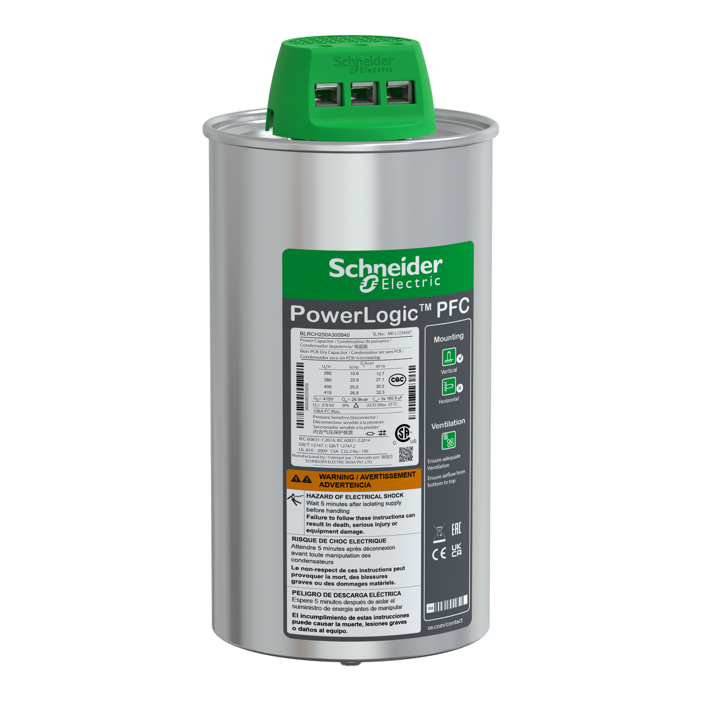 شنايدر إلكتريك Schneider BLRCH250A300B40 VarPlus Can HDuty Capacitor - 25/30 kvar - 400 فولت - 50/60 هرتز
