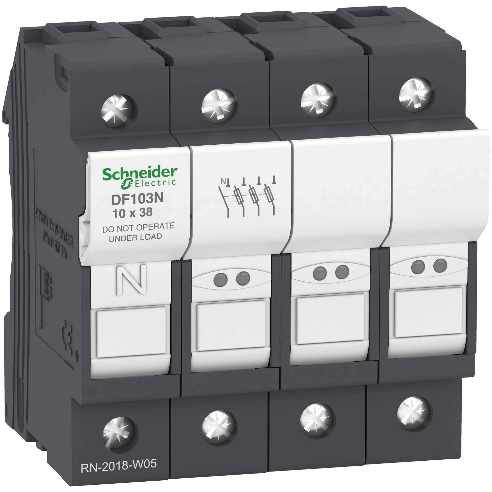 Schneider Electric DF103N Fuse carrier, TeSys DF, 3P+N, 32A, 690VAC, fuse size 10x38mm | Default Title | Default Title