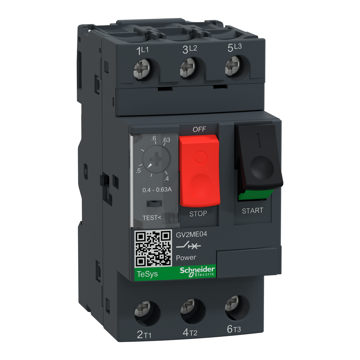 Schneider Electric GV2ME04 TeSys GV2 Motor Circuit Breaker 3P 0.4-0.63A Thermal-Magnetic