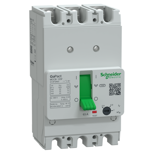 Schneider Electric G12F3A63 GoPact MCCB 125 3P 63A 30kA Adjustable Thermal-Magnetic