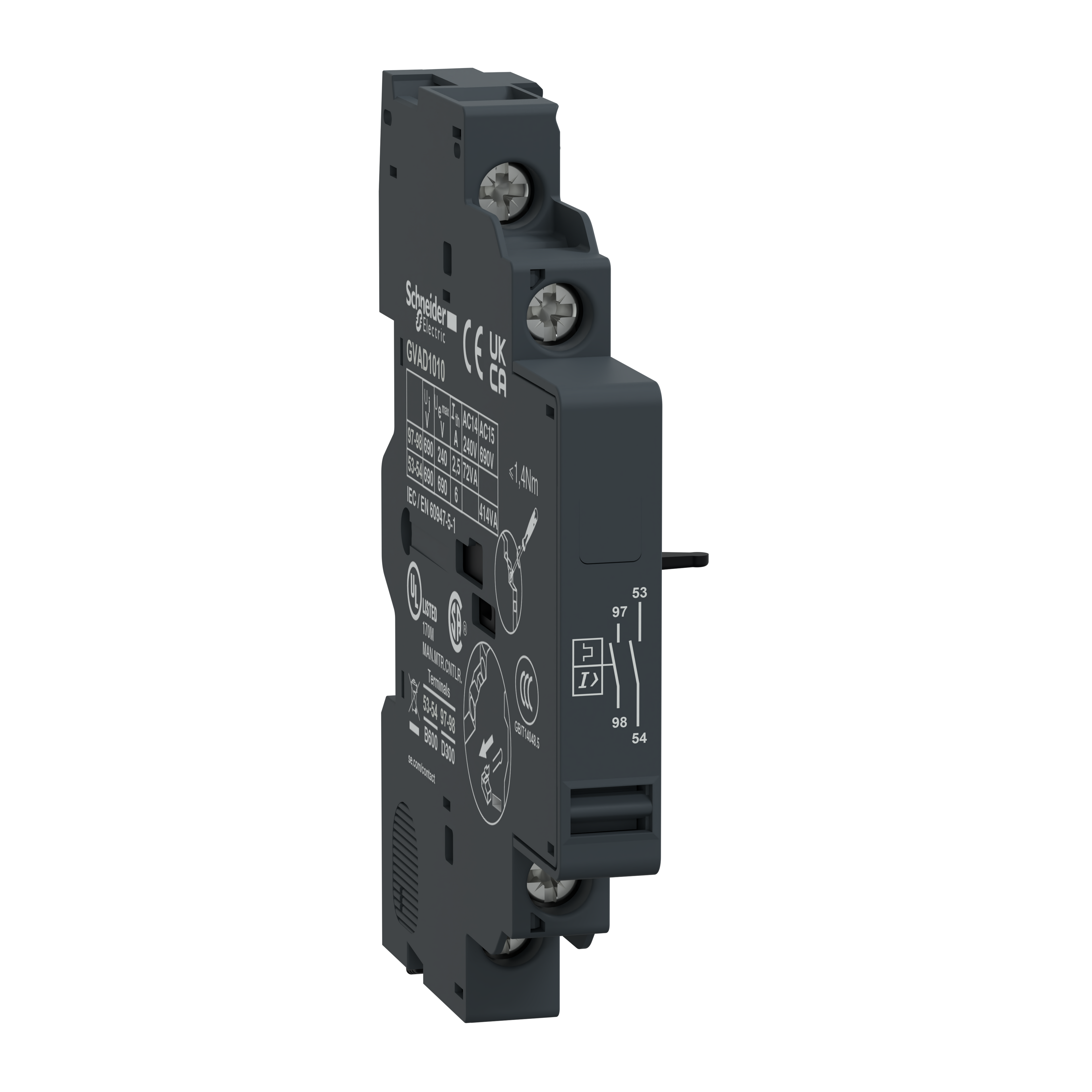 Schneider Electric GVAD1010 TeSys GV2/GV3 Auxiliary Contact 1 NO