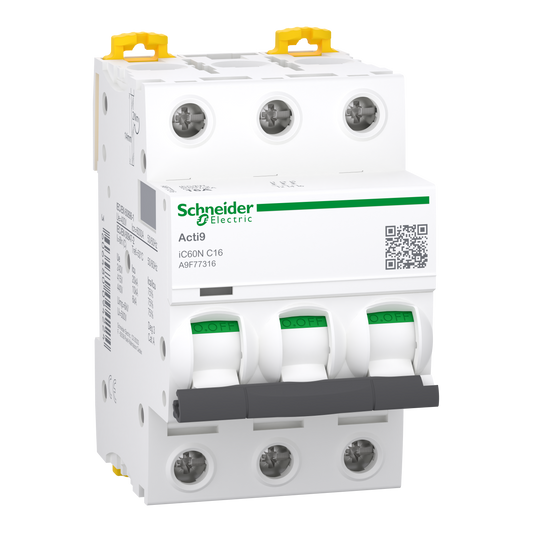 Schneider Electric A9F77316 Acti9 iC60N MCB, 3P, 16A, C Curve | Miniature Circuit Breaker
