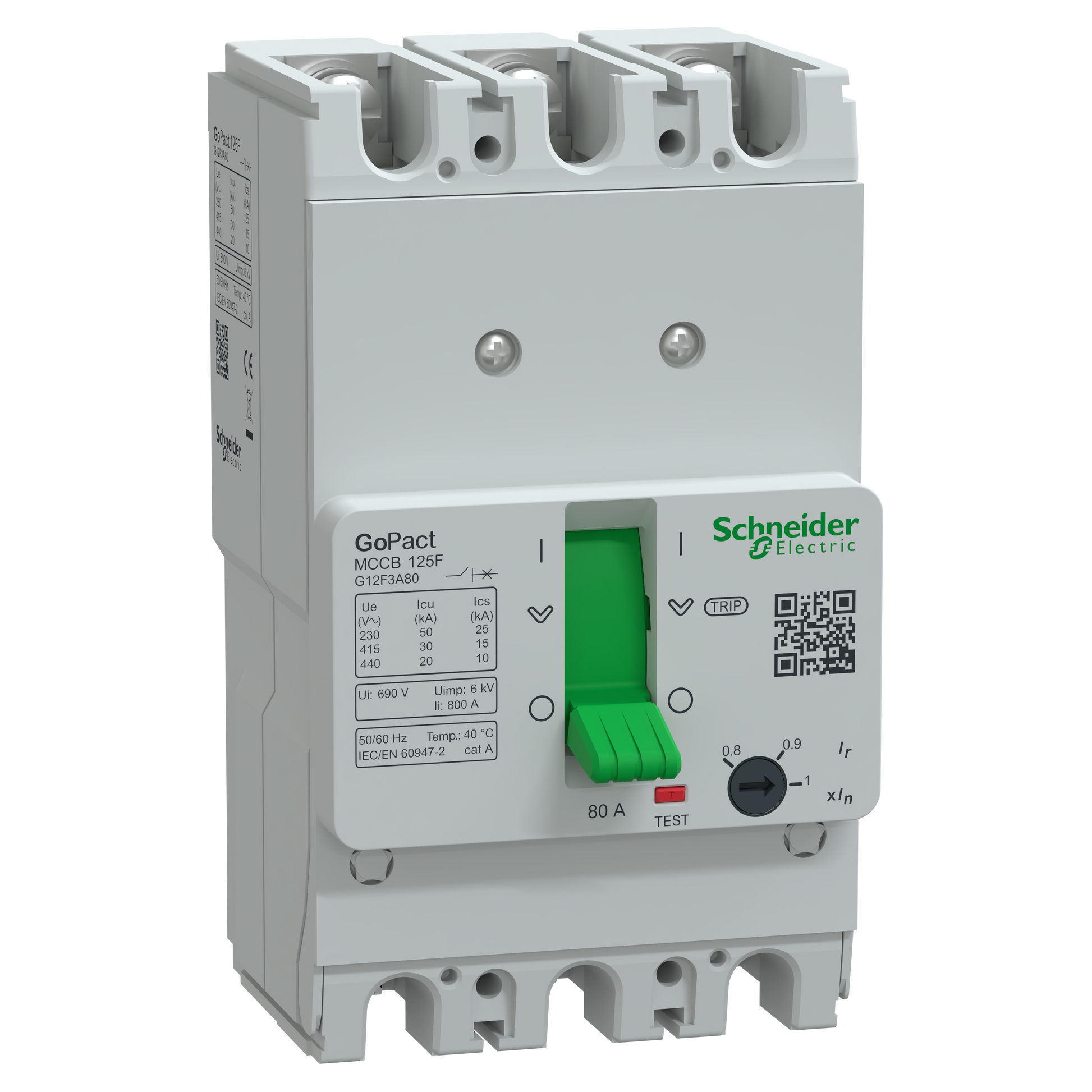 Schneider Electric G12F3A80 GoPact MCCB 125 3P 80A 30kA Adjustable Thermal-Magnetic