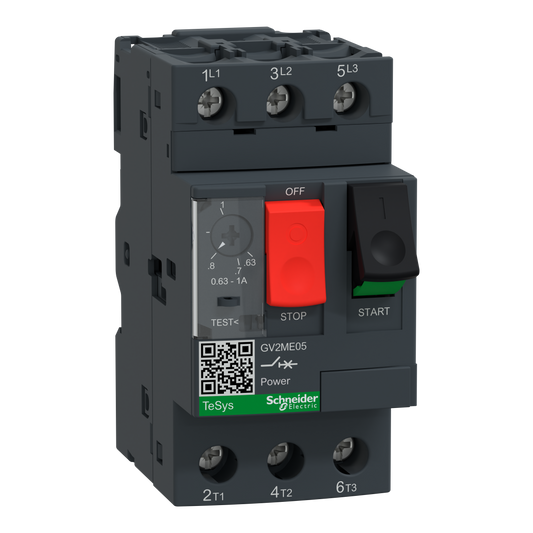 Schneider Electric GV2ME05 TeSys GV2 Motor Circuit Breaker 3P 0.63-1A Thermal-Magnetic
