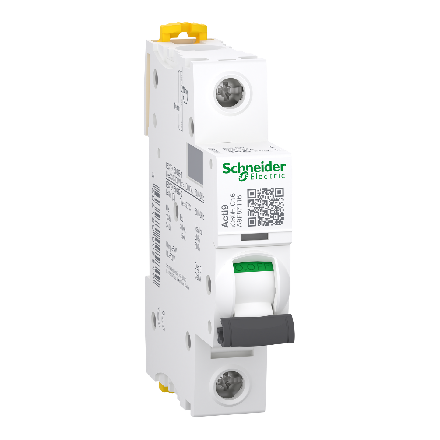 شنايدر إلكتريك Schneider A9F87116 Acti9 iC60H MCB قاطع أوتوماتيك, 1P 1 قطب, 16 أمبير, منحنى C, 15kA قدرة قطع | قاطع MCB أوتوماتيك