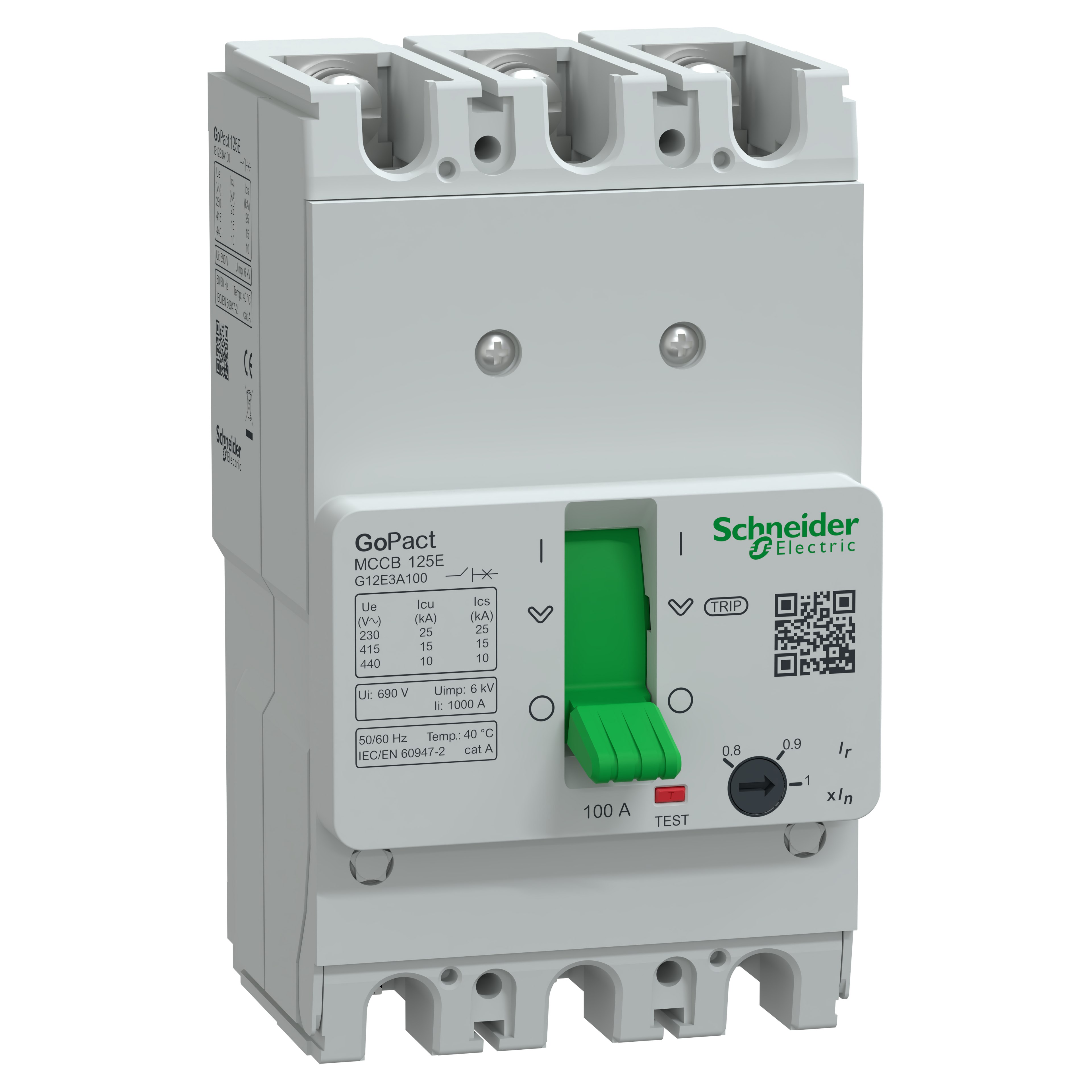 Schneider Electric G12E3A100 GoPact MCCB 125 3P 100A 15kA Adjustable Thermal-Magnetic