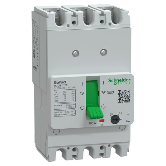 Schneider Electric G12E3A100 GoPact MCCB 125 3P 100A 15kA Adjustable Thermal-Magnetic