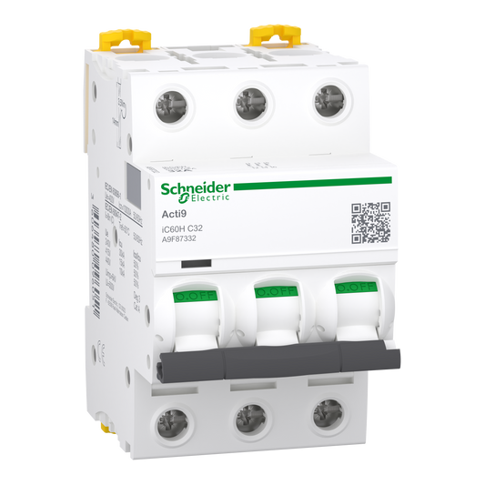 Schneider Electric A9F87332 Acti9 iC60H MCB, 3P, 32A, C Curve, 15kA | Miniature Circuit Breaker